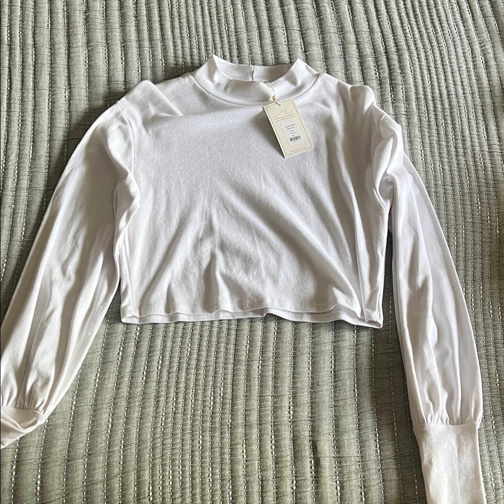Camille Mock Neck White Long Sleeve Crop Top